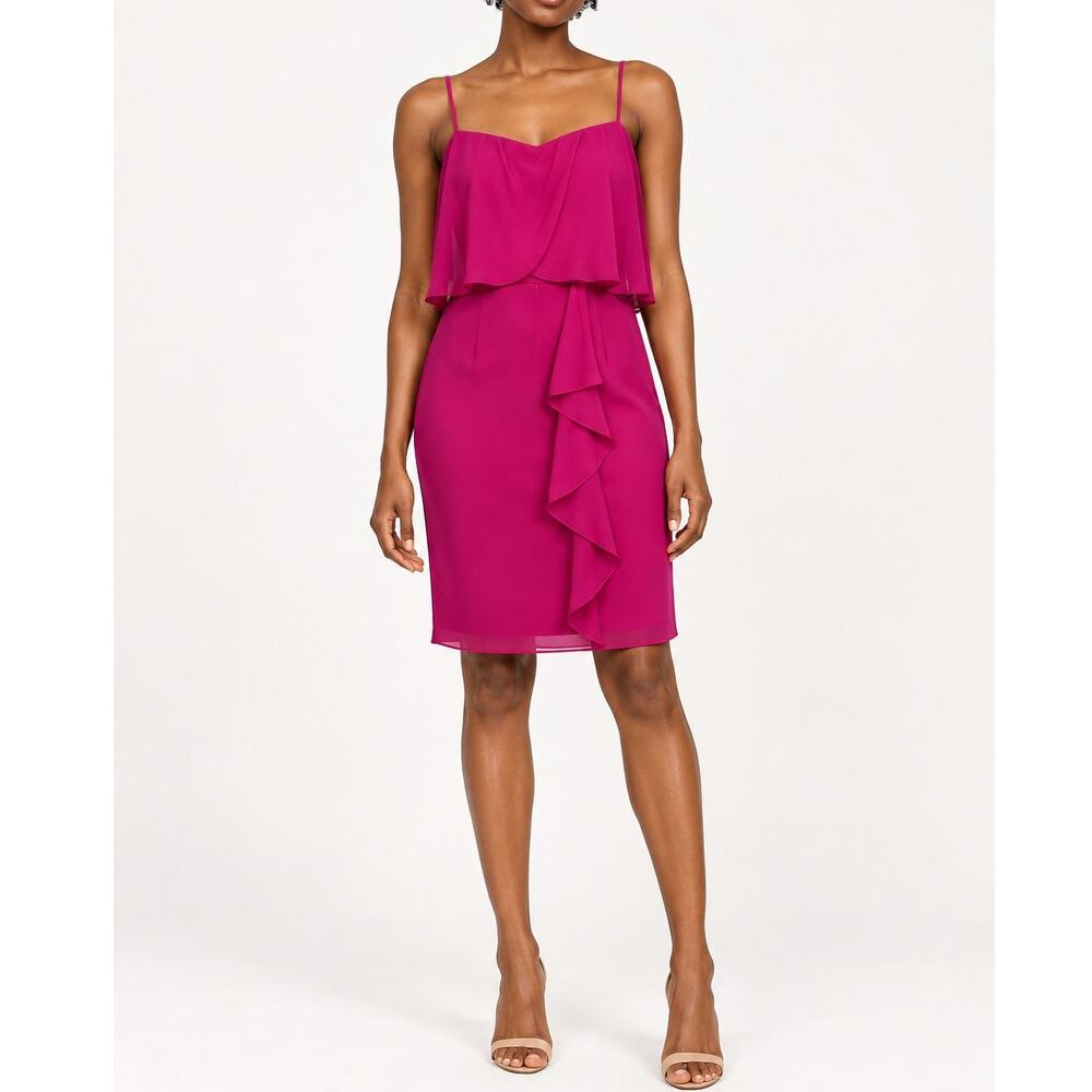 Magenta Chiffon Cocktail Dress Max & Cleo 4 Layered Ruffles Spaghetti Straps NWT